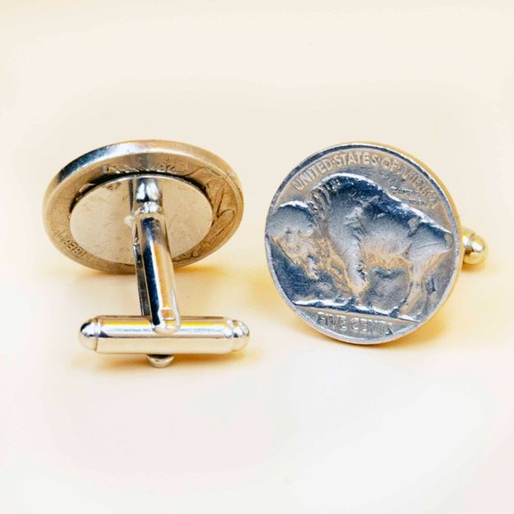 SHINY AUTHENTIC BUFFALO NICKEL CUFFLINKS - McZAS1 - Picture 2 of 2